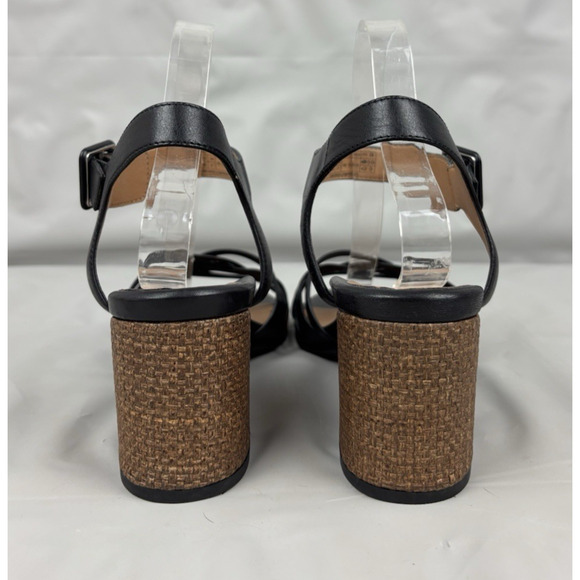 Vionic Peony Nat Leather Strappy Sandals Open Toe Womens 10 Black Woven - Picture 9 of 14